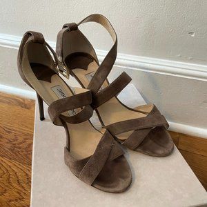Jimmy Choo Lottie Taupe Brown Strappy Heels